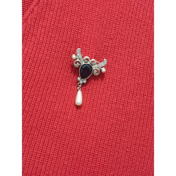 Vintage Pendleton Womens Sleeveless Holiday Size XL Christmas Cardigan & Pin Red - Picture 2 of 6